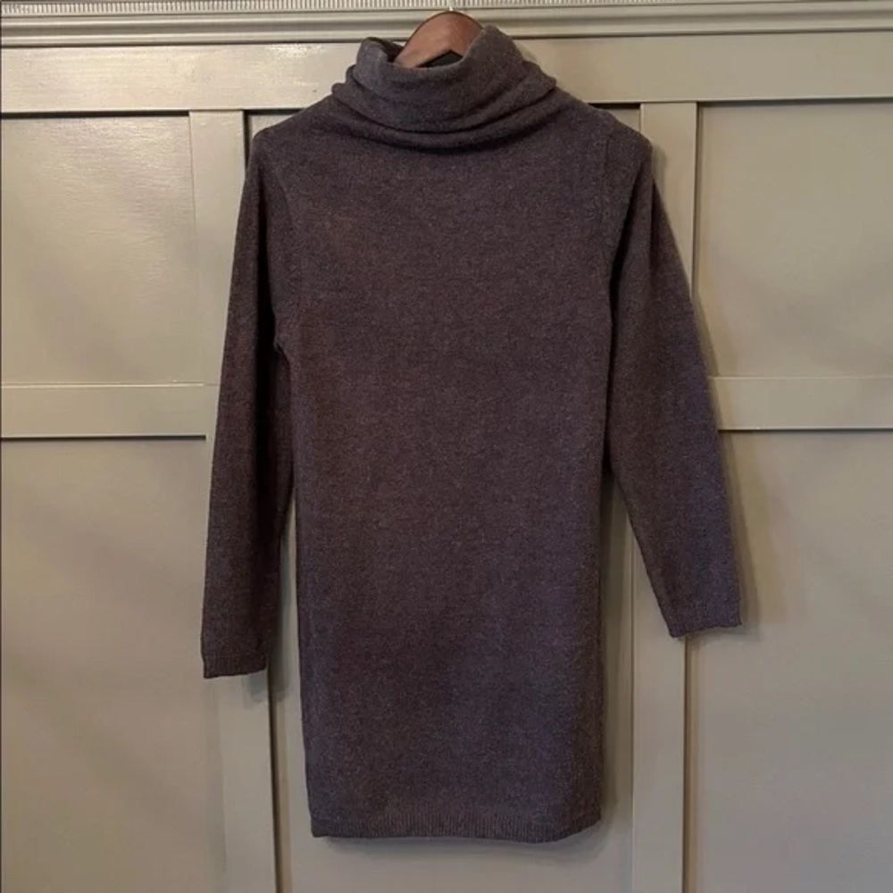 Molly Bracken Turtleneck Sweater Dress Super Soft Knit Taupe Gray Brown Small